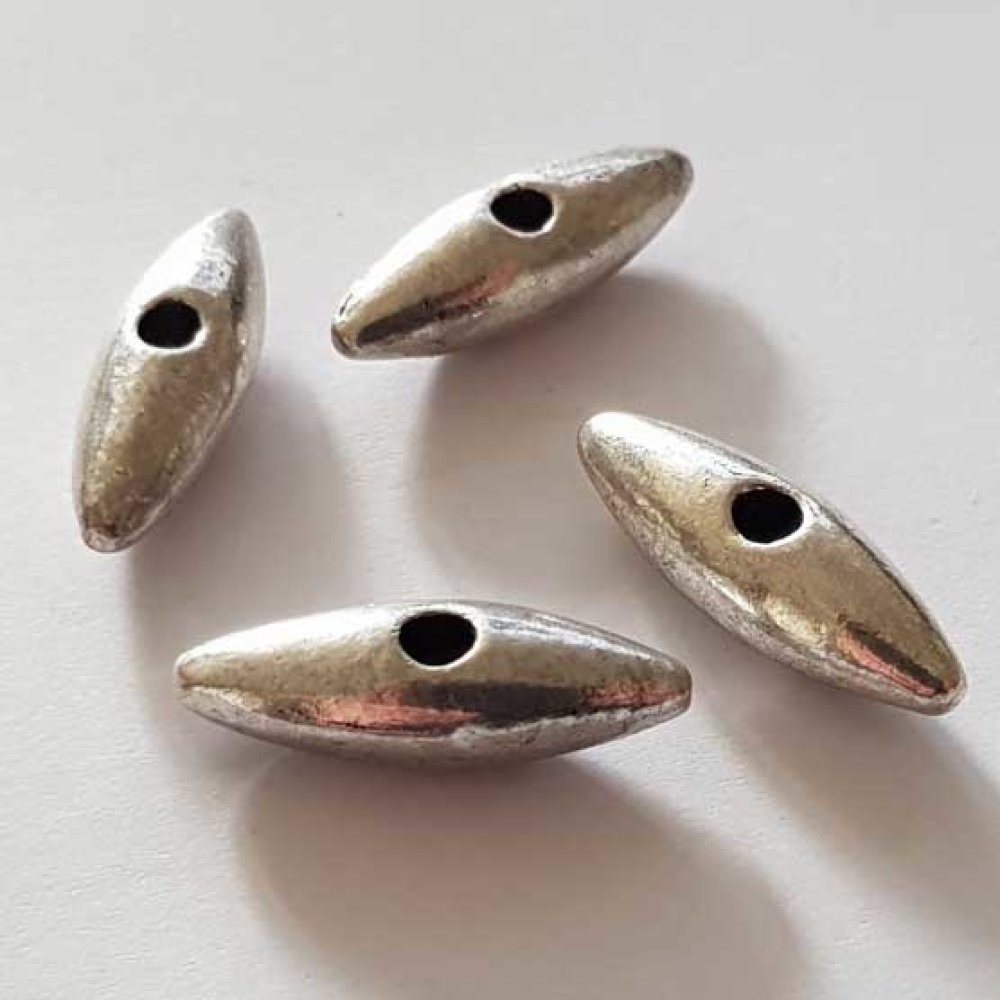 Perle ovale 1 trou en métal argenté galet 24mm 10
