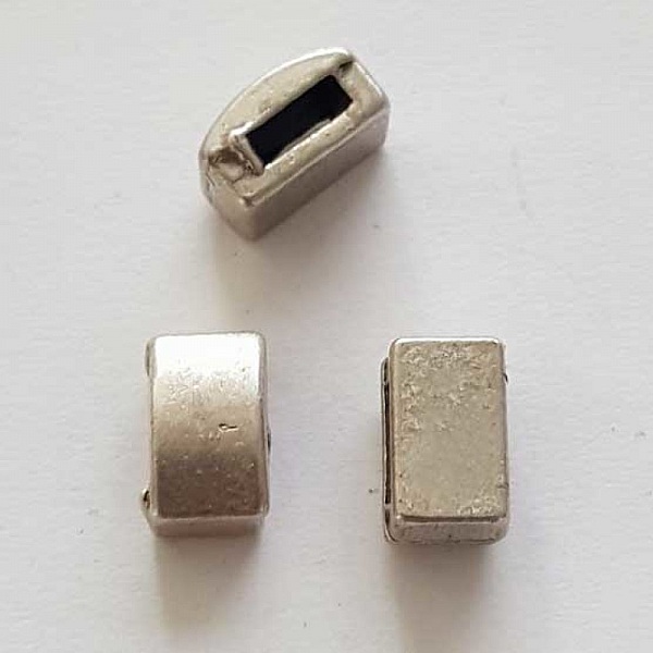 Perle passant rectangle pour cuir 06 mm Argent N&deg;02