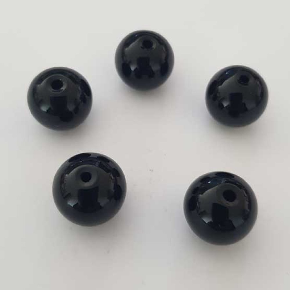 Perle ronde céramique noir 14 mm N°003