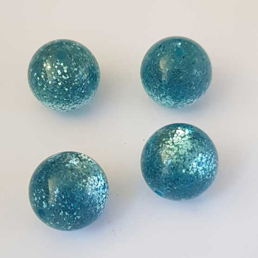 Perle ronde en plastique pailleté bleu 16 mm