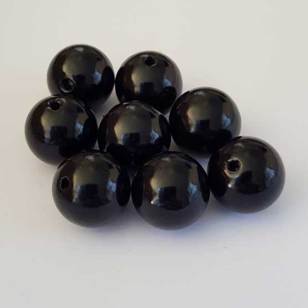 Perle ronde plastique brillante noir 16 mm N°002