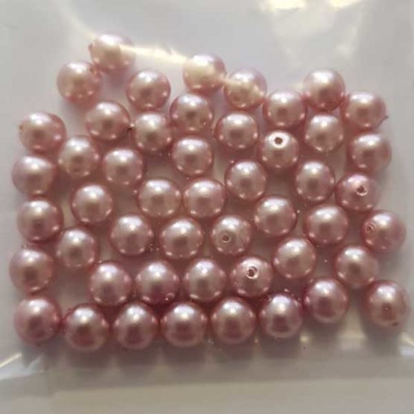 Perle ronde verre effet nacr&eacute; rose 6 mm N&deg;01