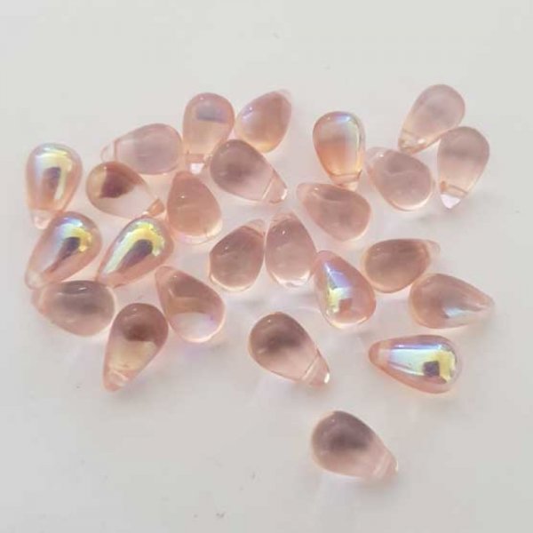 Petite Perle Goutte en Verre Rose 03 Transparent 9 mm x 6 mm