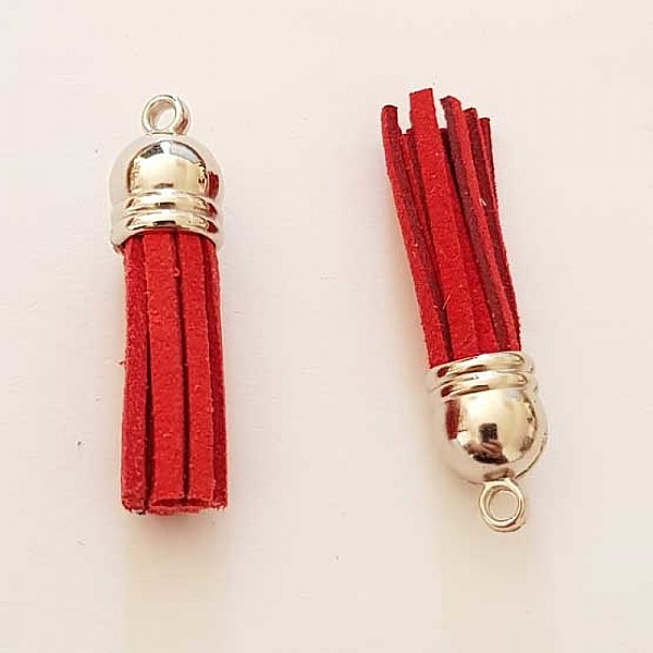 Pompon su&eacute;dine uni 37 mm N&deg;07 Rouge