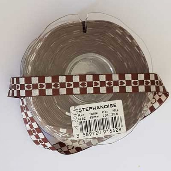 Ruban Galon 15 mm motif Fantaisie N&deg;04  marron