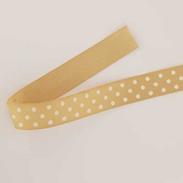 Ruban a pois gros grain beige et blanc de 16 mm au m&egrave;tre