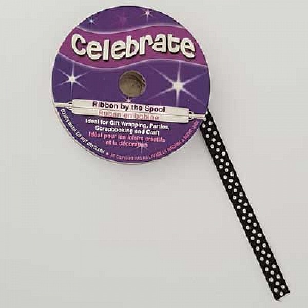 Ruban a pois gros grain noir et blanc de 6 mm au m&egrave;tre