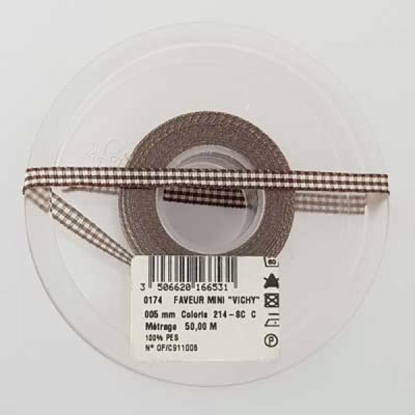 Ruban vichy marron et blanc de 06 mm 02 au m&egrave;tre