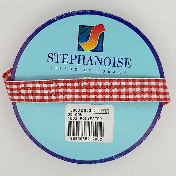 Ruban vichy rouge et blanc de 15 mm au m&egrave;tre