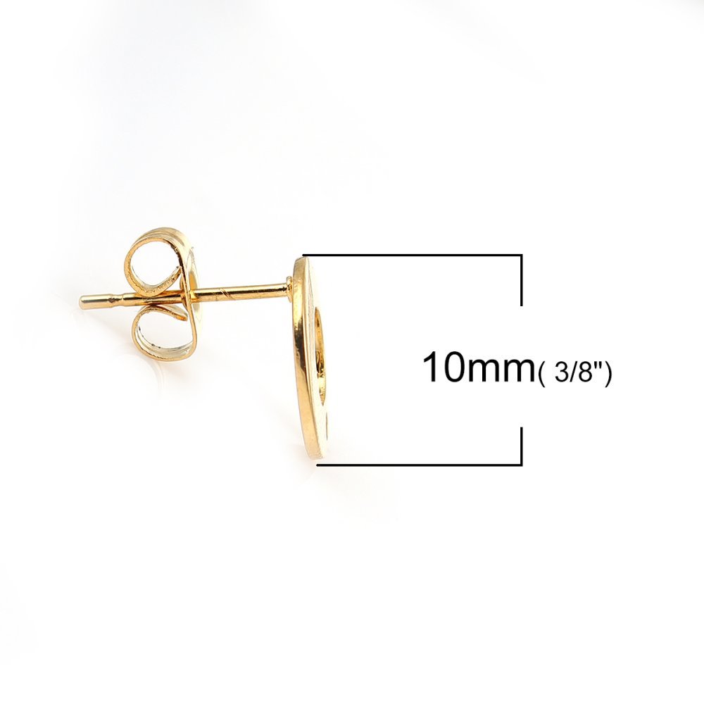 Support Boucle d'oreille puce ronde 10 mm en acier inoxydable N°04 Doré