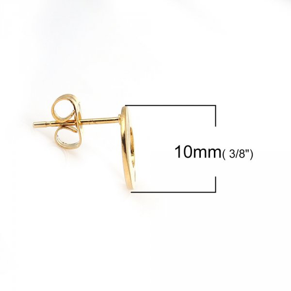 Support Boucle d'oreille puce ronde 10 mm en acier inoxydable N&deg;04 Dor&eacute;