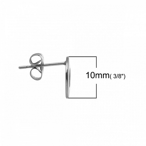 Support Boucle d'oreille puce ronde 10 mm en acier inoxydable N&deg;04 Argent