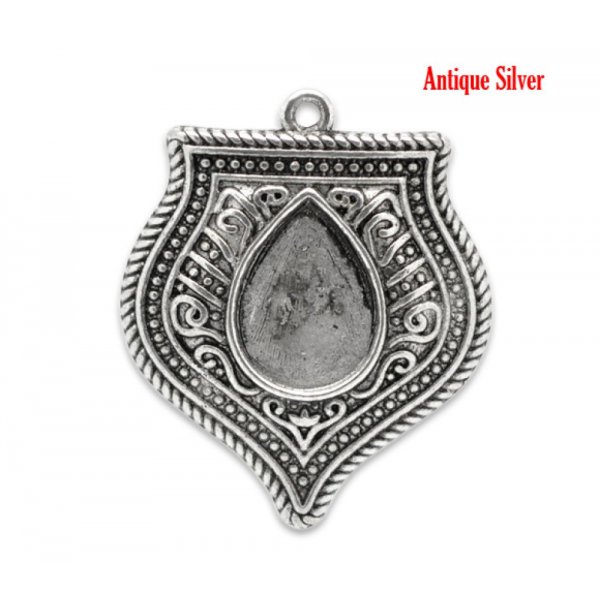 Support Cabochon Goutte N&deg;01 Argent Vieilli
