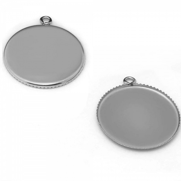 Support cabochon 25 mm argent Vieilli, Acier Inoxydable