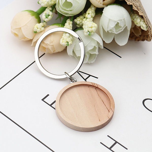 Support cabochon Porte cl&eacute; 30 mm Bois N&deg;01