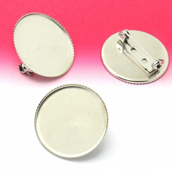 Support cabochon broche 25 mm Acier Inoxydable argent vieilli N&deg;01