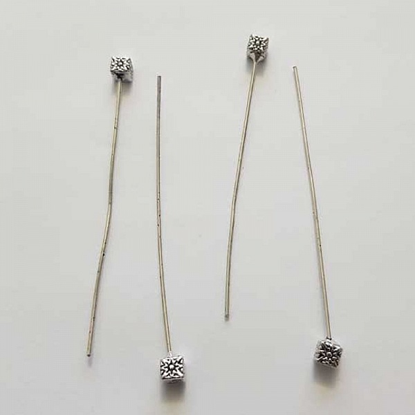 Tige / clou 54mm &agrave; t&ecirc;te boule fantaisie N&deg;05 argent Vieilli x 1 pi&egrave;ce