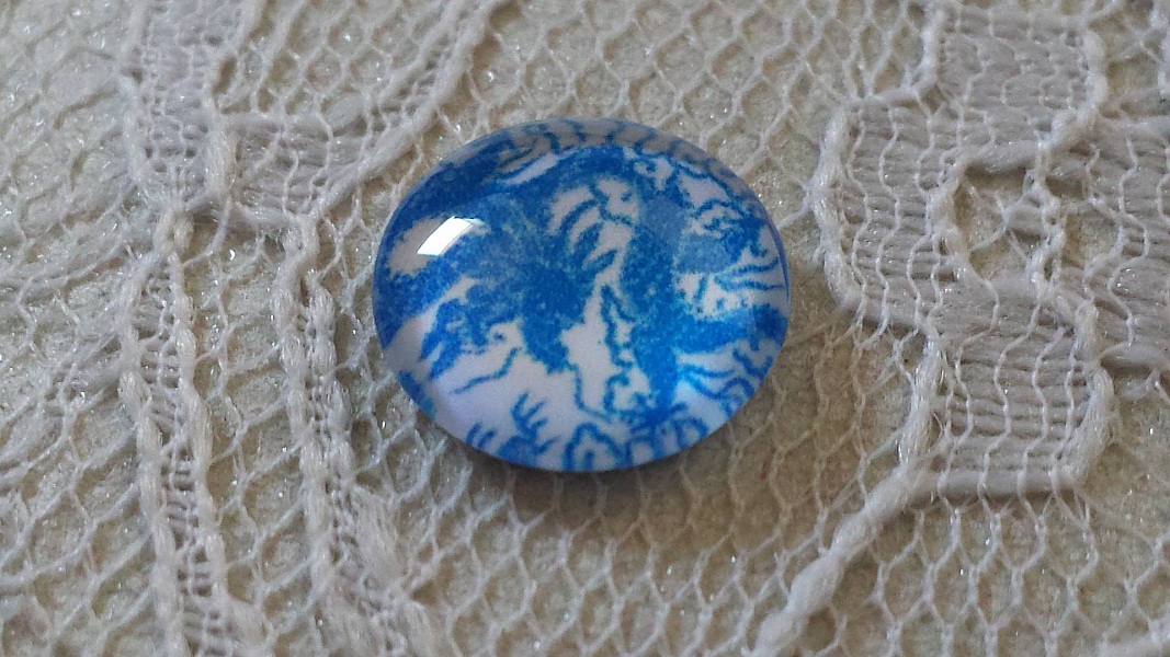cabochon rond en verre 12mm fleur bleu 040 