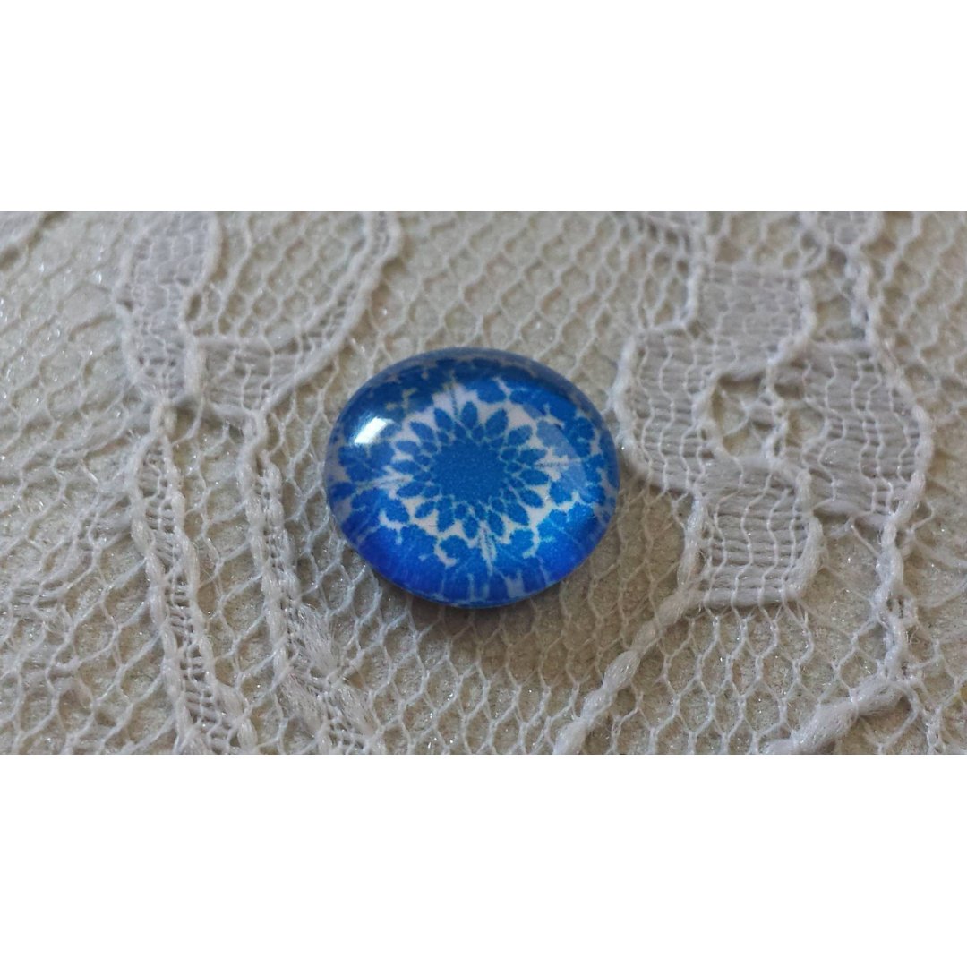 cabochon rond en verre 12mm fleur bleu 038 