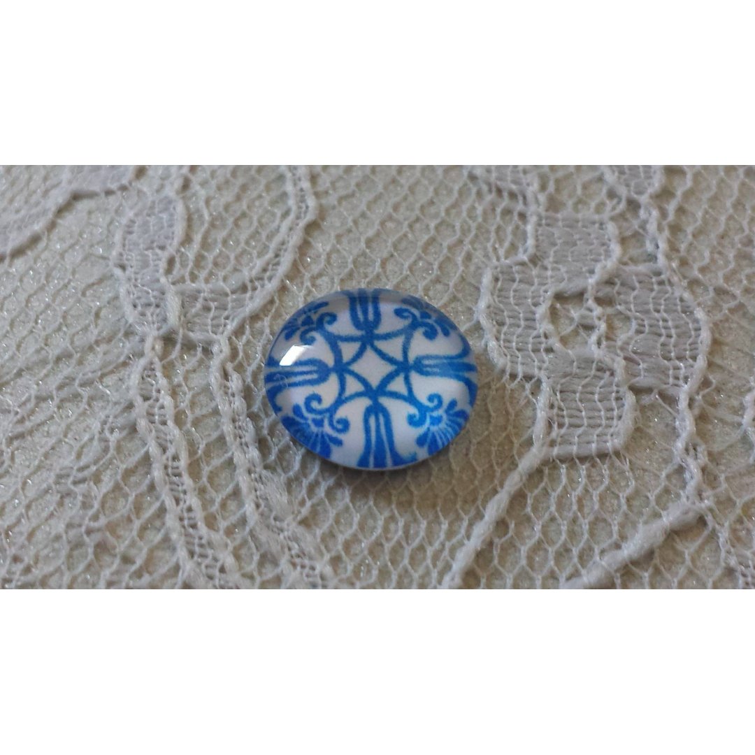 cabochon rond en verre 12mm fleur bleu 035 