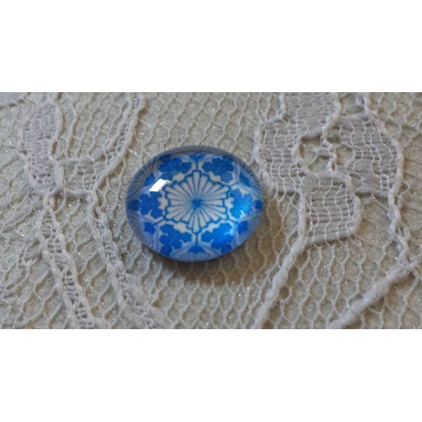 cabochon rond en verre 12mm fleur bleu 031 