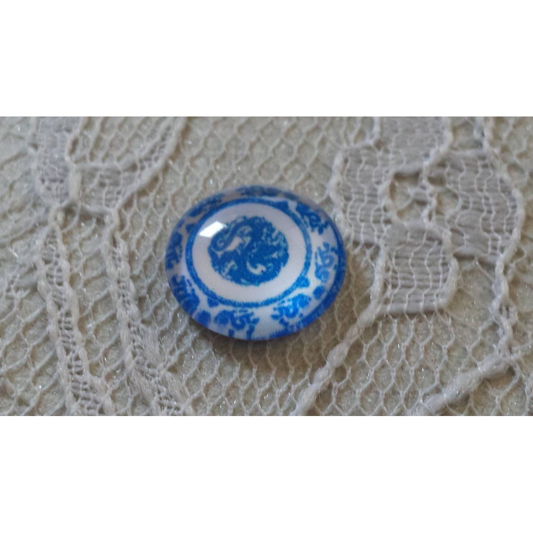 cabochon rond en verre 12mm fleur bleu 029 