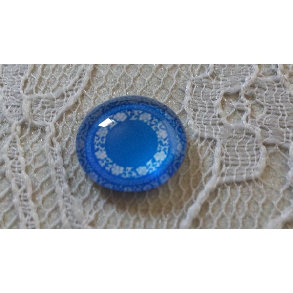 cabochon rond en verre 12mm fleur bleu 027 
