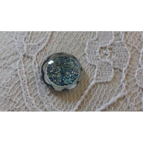 cabochon rond en verre 12mm fleur bleu 025 