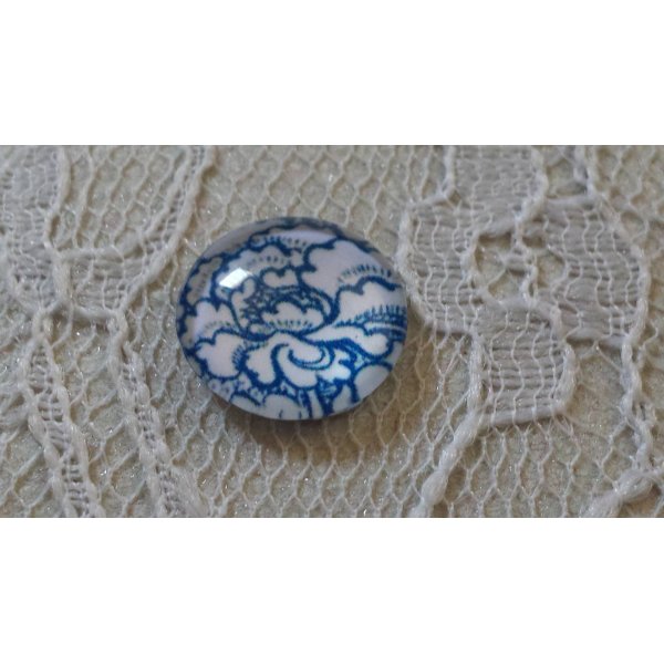 cabochon rond en verre 12mm fleur bleu 021 