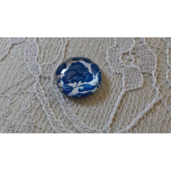 cabochon rond en verre 12mm fleur bleu 017 
