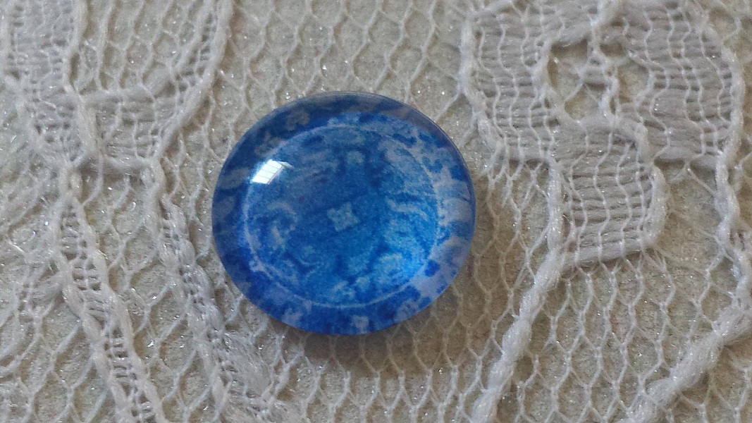 cabochon rond en verre 12mm fleur bleu 015 