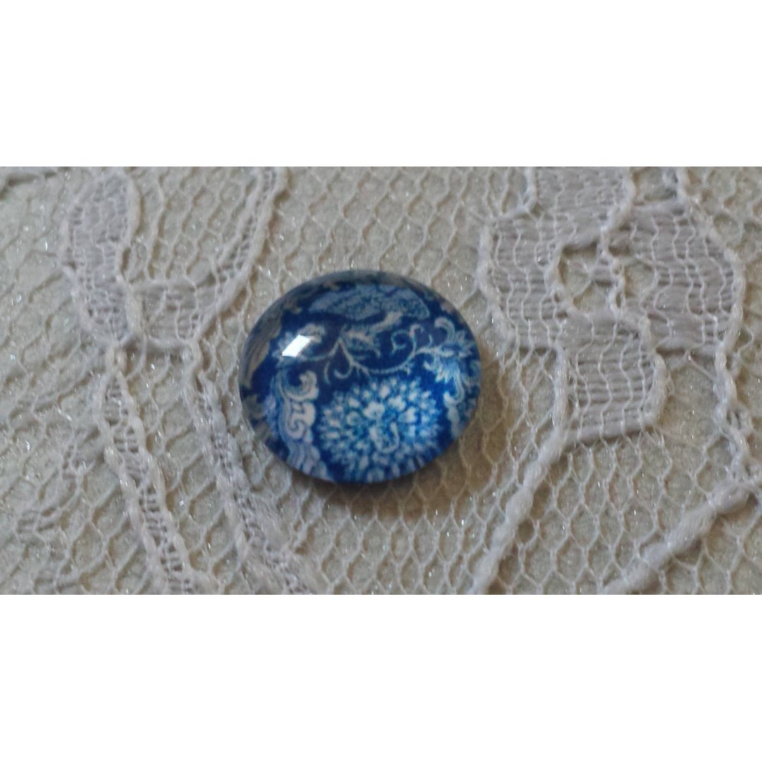 cabochon rond en verre 12mm fleur bleu 013 
