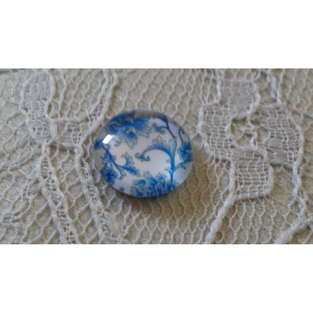 cabochon rond en verre 12mm fleur bleu 012 