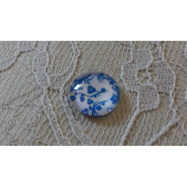 cabochon rond en verre 12mm fleur bleu 011 