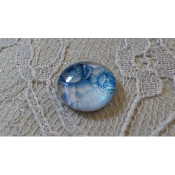 cabochon rond en verre 12mm fleur bleu 010 