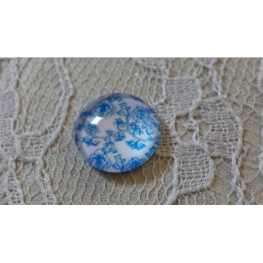 cabochon rond en verre 12mm fleur bleu 006 