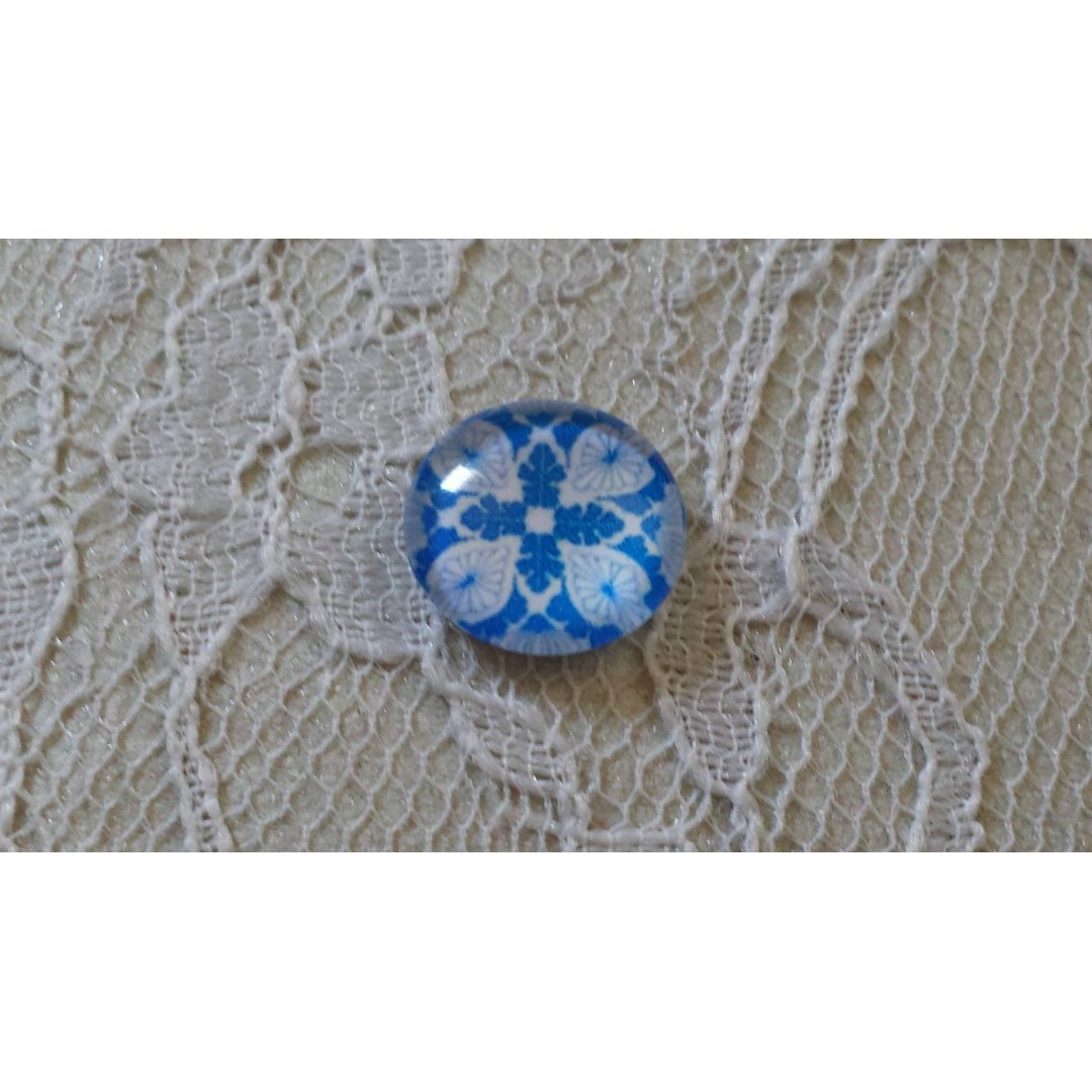 cabochon rond en verre 12mm fleur bleu 005 