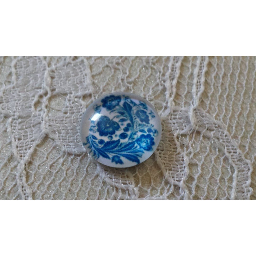 cabochon rond en verre 12mm fleur bleu 003 