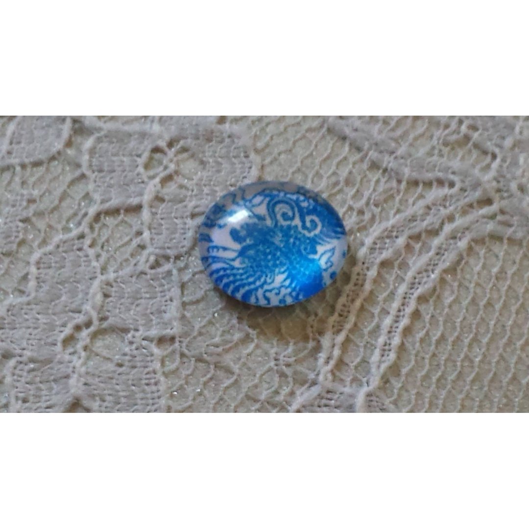 cabochon rond en verre 12mm fleur bleu 002 