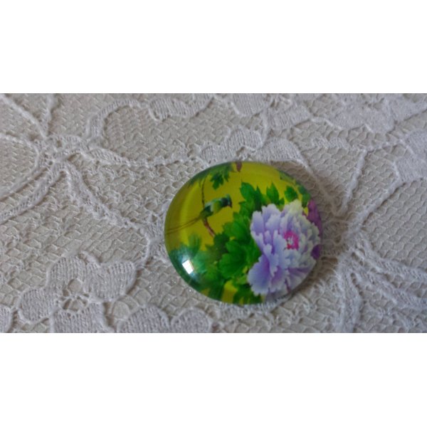 cabochon rond en verre 20mm fleur 01-044 