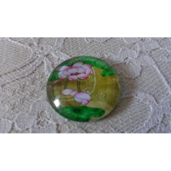 cabochon rond en verre 25mm fleur 01-043 