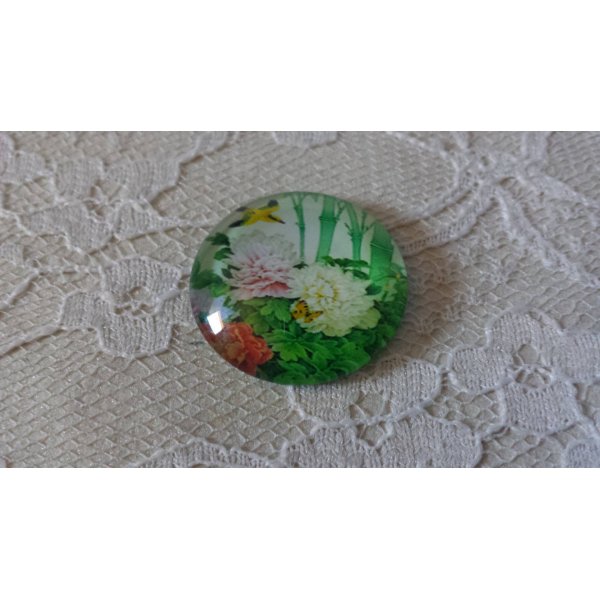 cabochon rond en verre 25mm fleur 01-041 