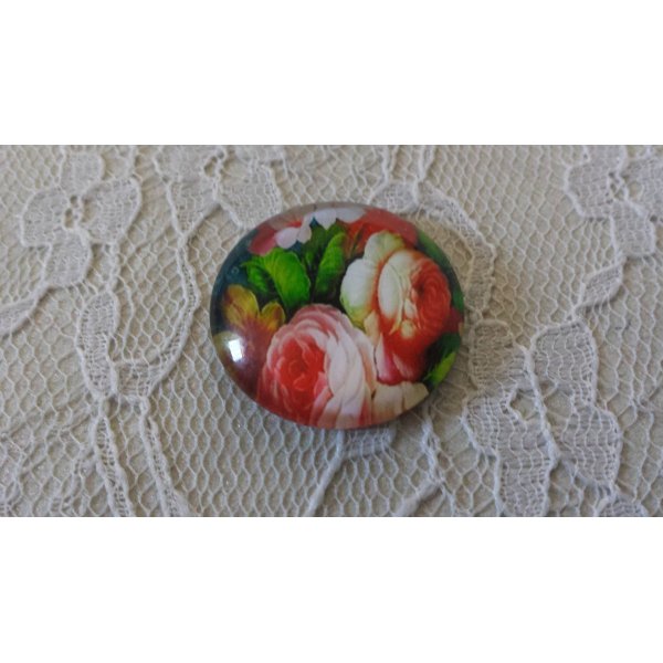 cabochon rond en verre 25mm fleur 01-039 