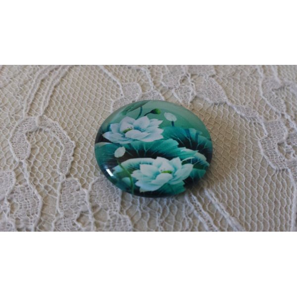 cabochon rond en verre 25mm fleur 01-036 