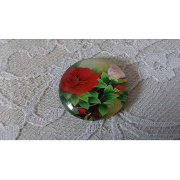 cabochon rond en verre 25mm fleur 01-033 