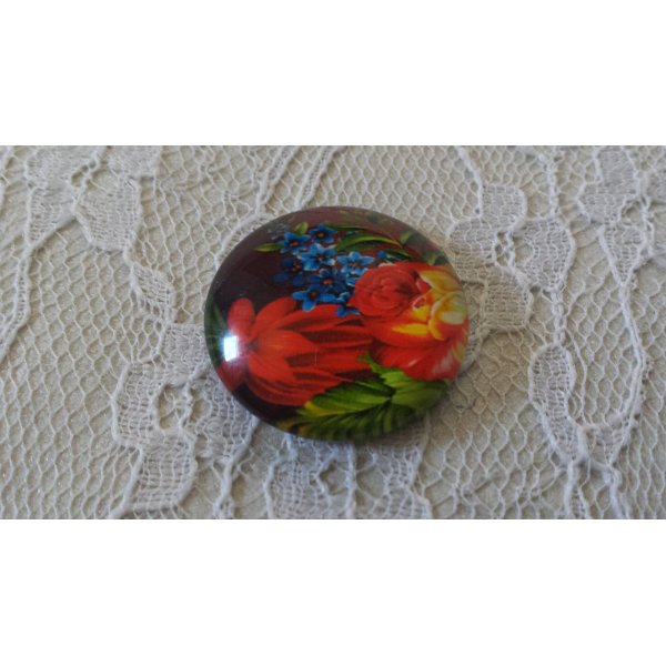 cabochon rond en verre 25mm fleur 01-031 