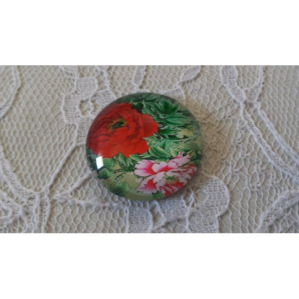 cabochon rond en verre 25mm fleur 01-029 