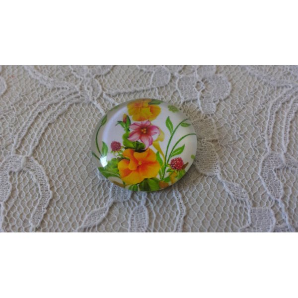 cabochon rond en verre 25mm fleur 01-028 