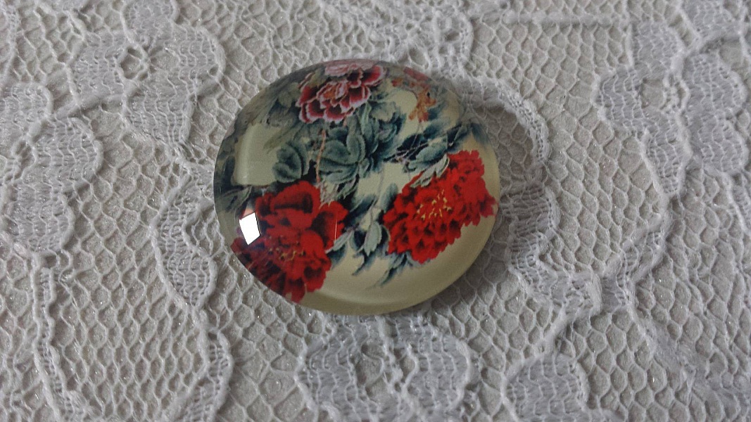 cabochon rond en verre 25mm fleur 01-026 