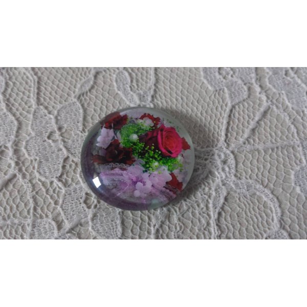 cabochon rond en verre 25mm fleur 01-020 